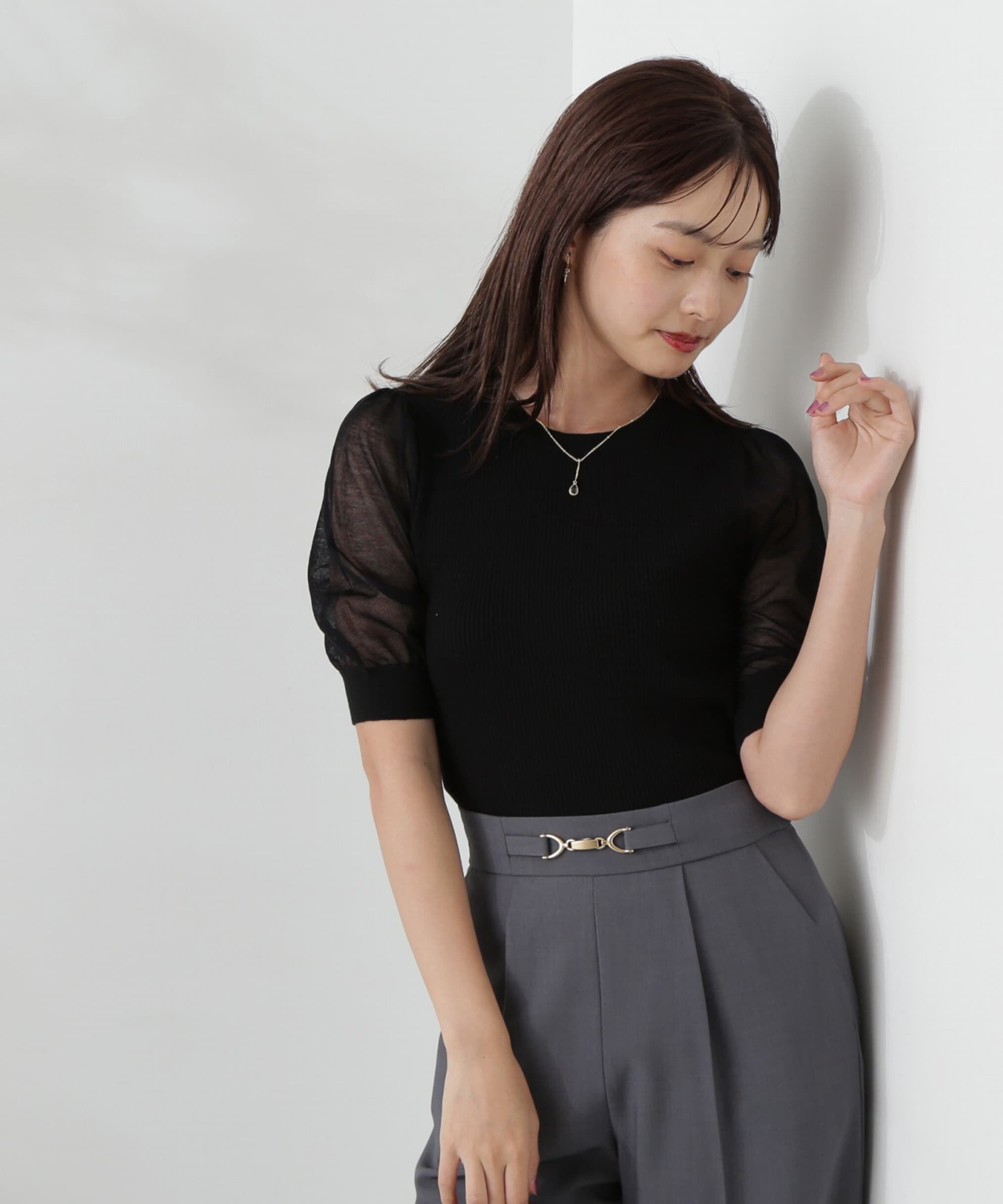 PROPORTION BODY DRESSING「チャーム付きシアー半袖ニット」|ニット・セーター|