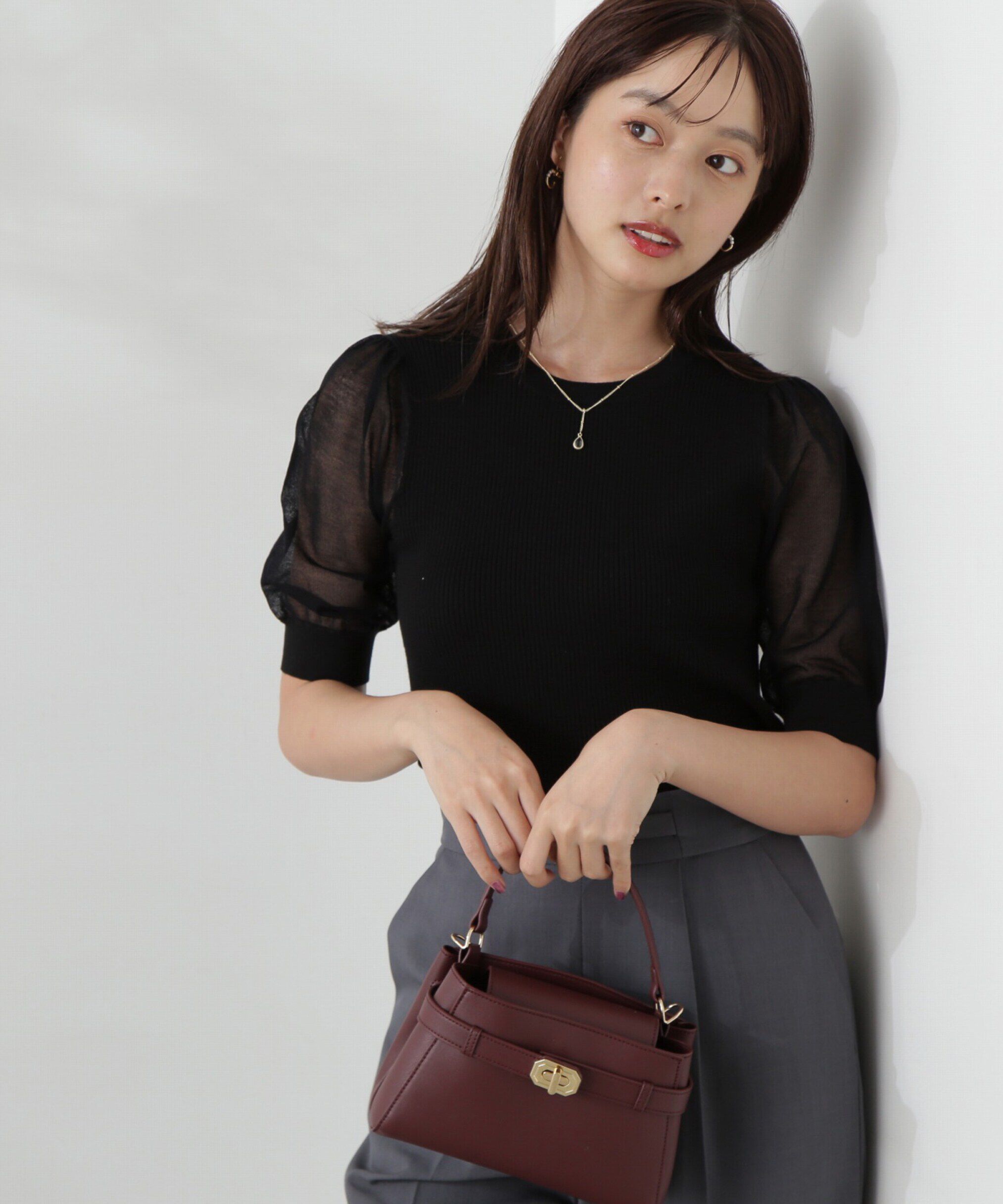 PROPORTION BODY DRESSING「チャーム付きシアー半袖ニット」|ニット・セーター|