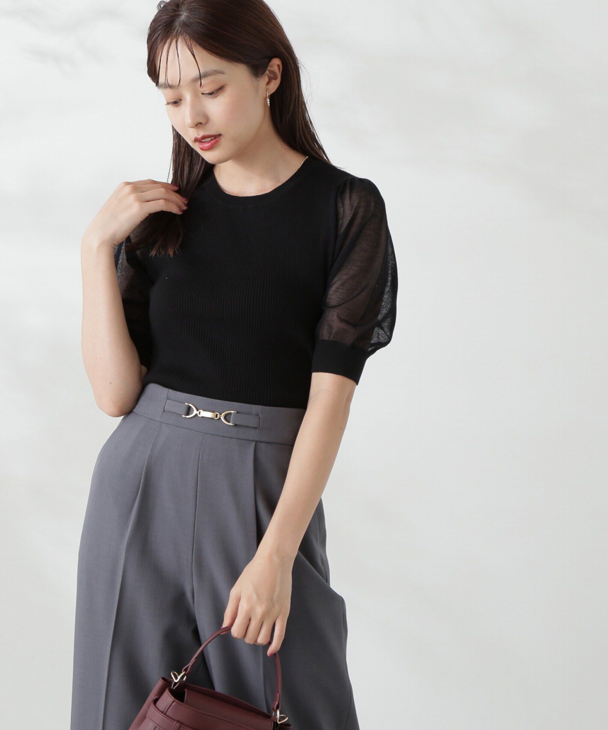 PROPORTION BODY DRESSING「チャーム付きシアー半袖ニット」|ニット・セーター|