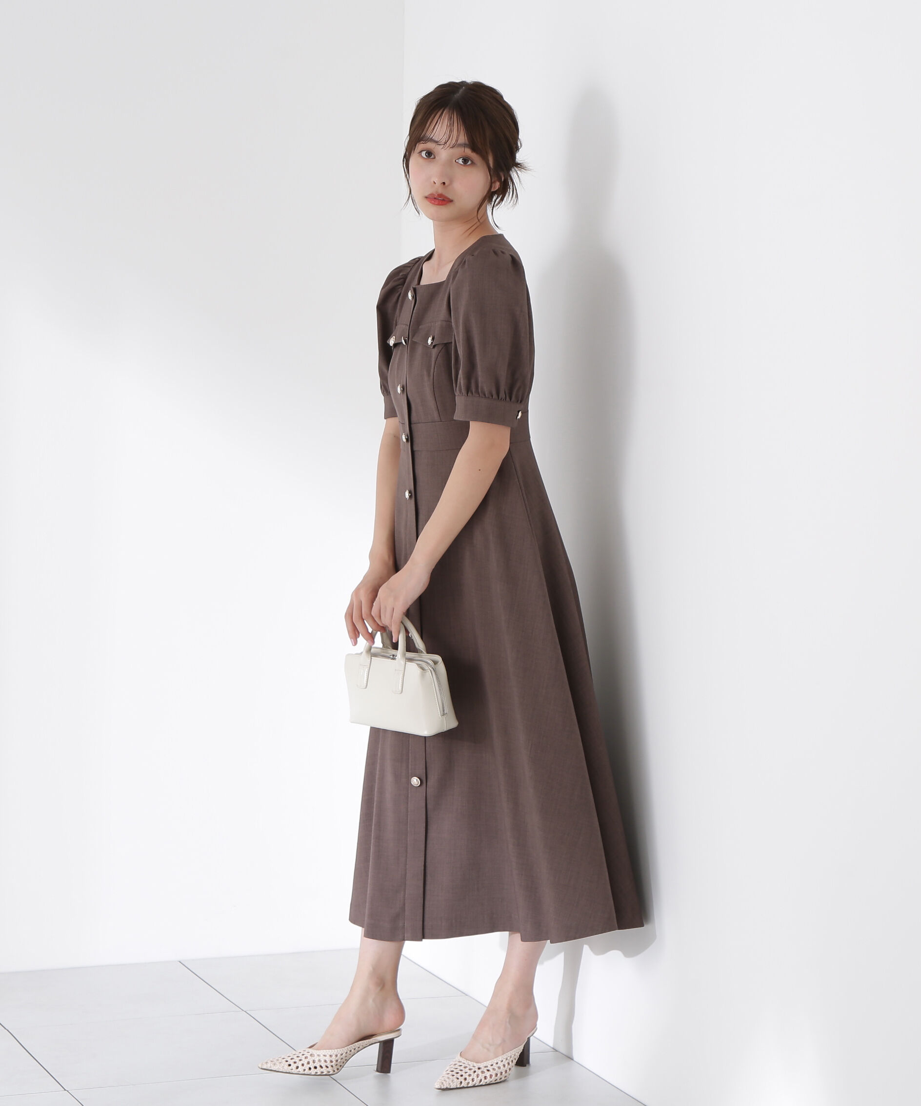 PROPORTION BODY DRESSING「フロント釦スクエアネックワンピース」|ワンピース|