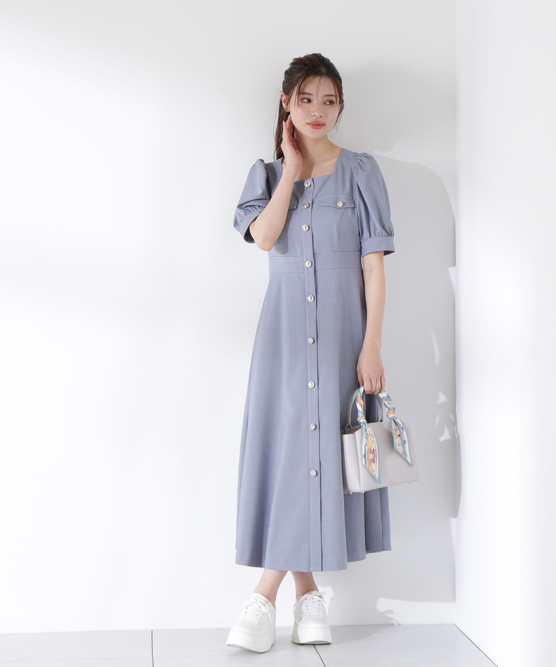 PROPORTION BODY DRESSING「フロント釦スクエアネックワンピース」|ワンピース|ブルー