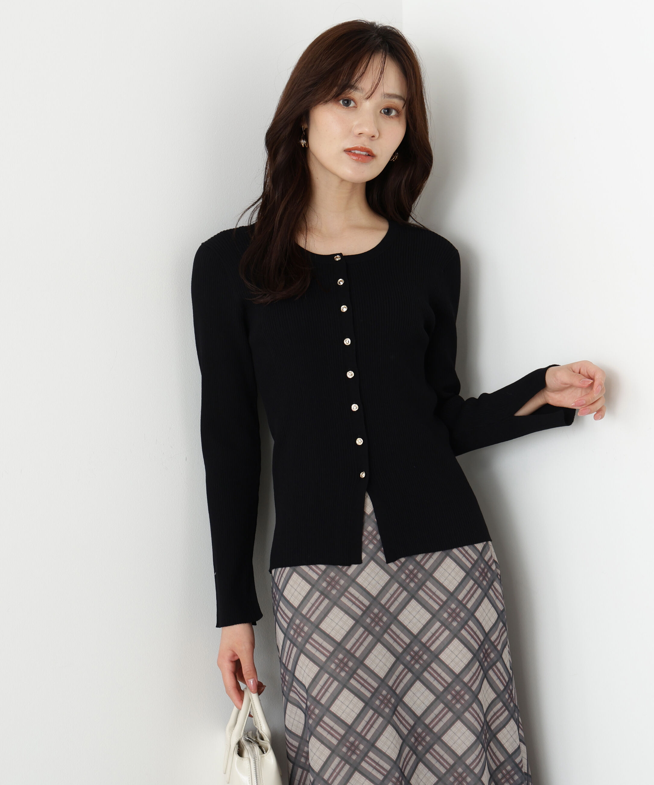 PROPORTION BODY DRESSING「フロント釦カーディガン」|カーディガン|ブラック