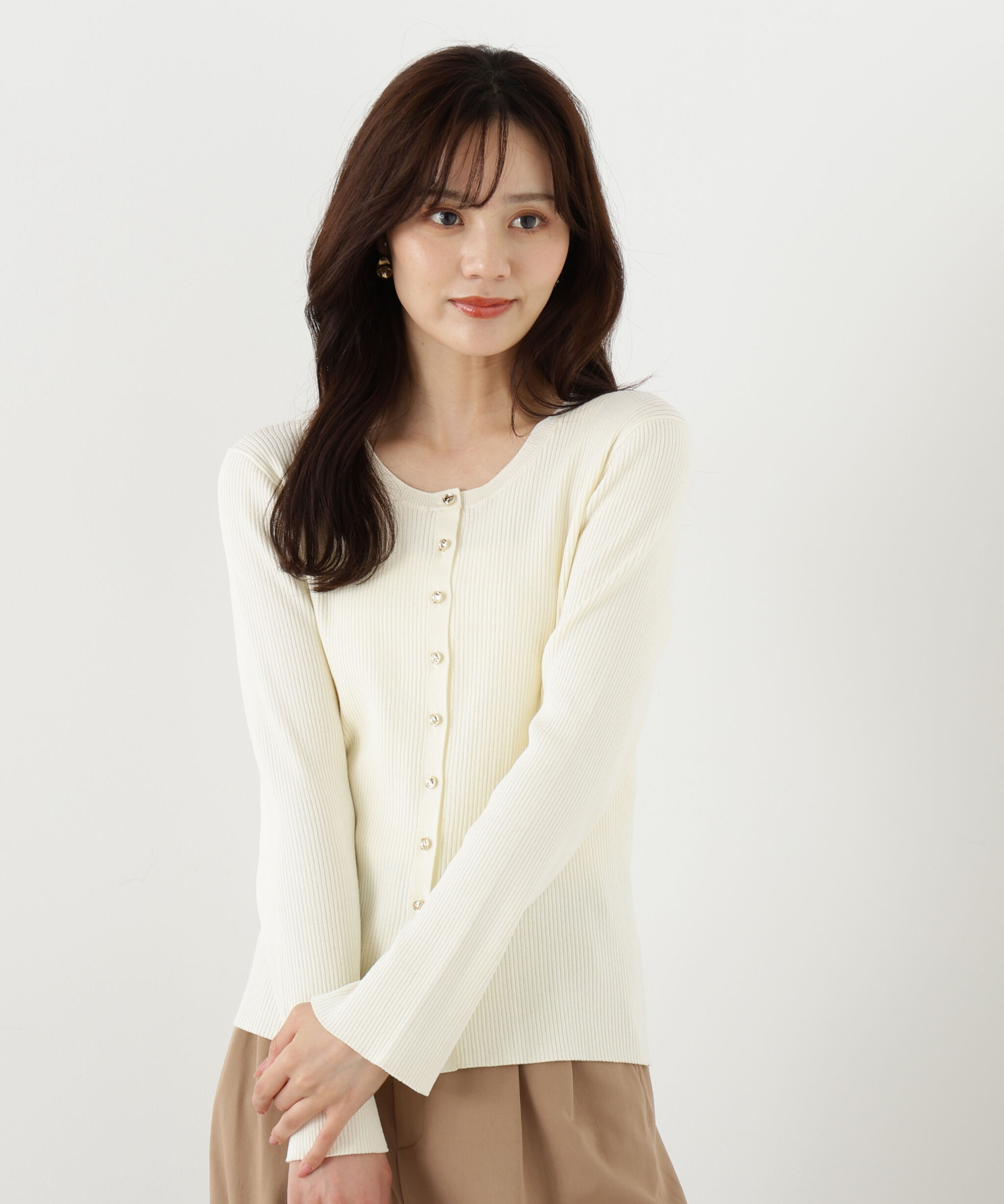 PROPORTION BODY DRESSING「フロント釦カーディガン」|カーディガン|アイボリー2