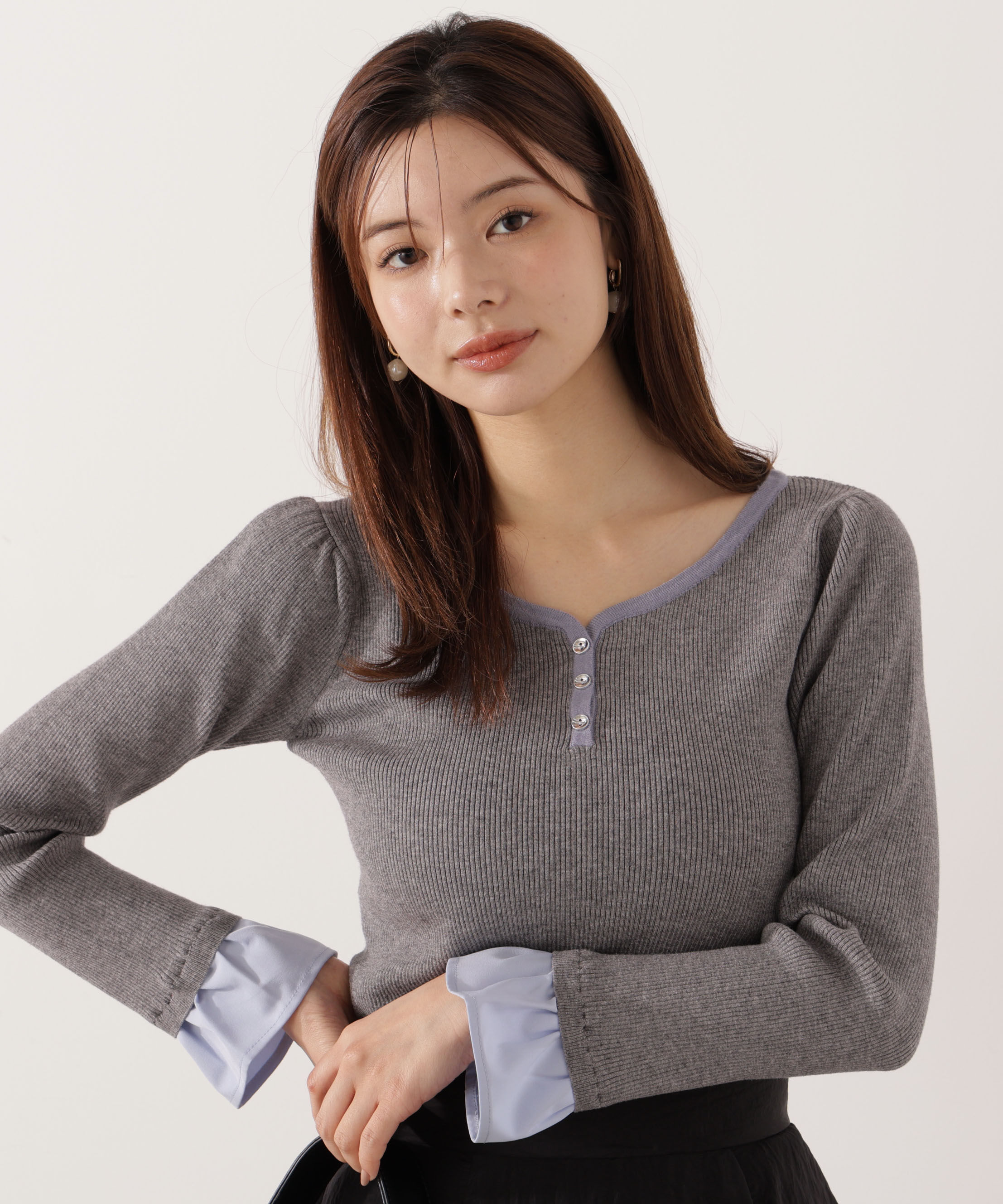 PROPORTION BODY DRESSING「異素材スリーブニット 25AW」|ニット・セーター|グレー&times;ブルー