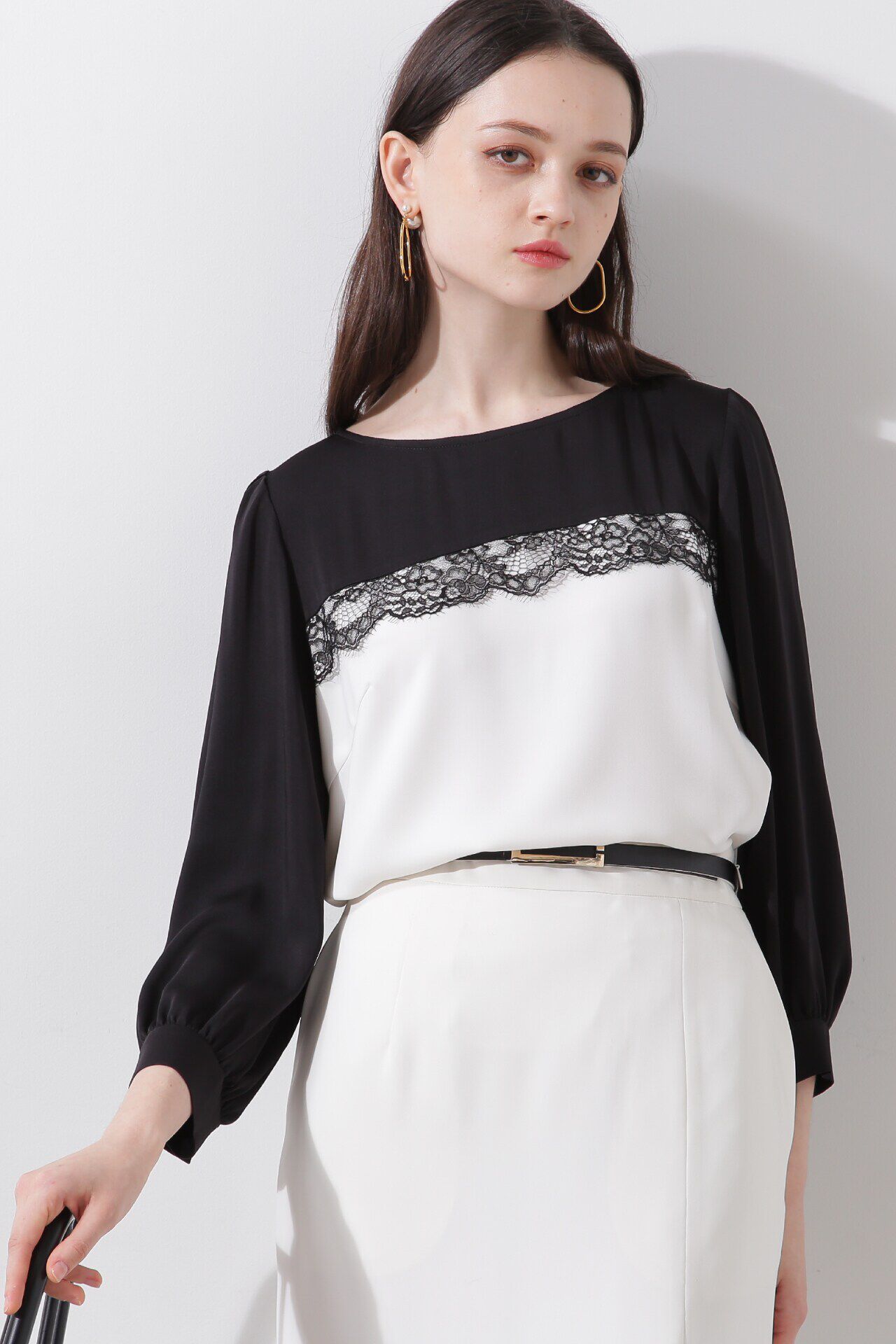  「◆バイカラーレースコンビブラウス」|シャツ・ブラウス|エクリュ1