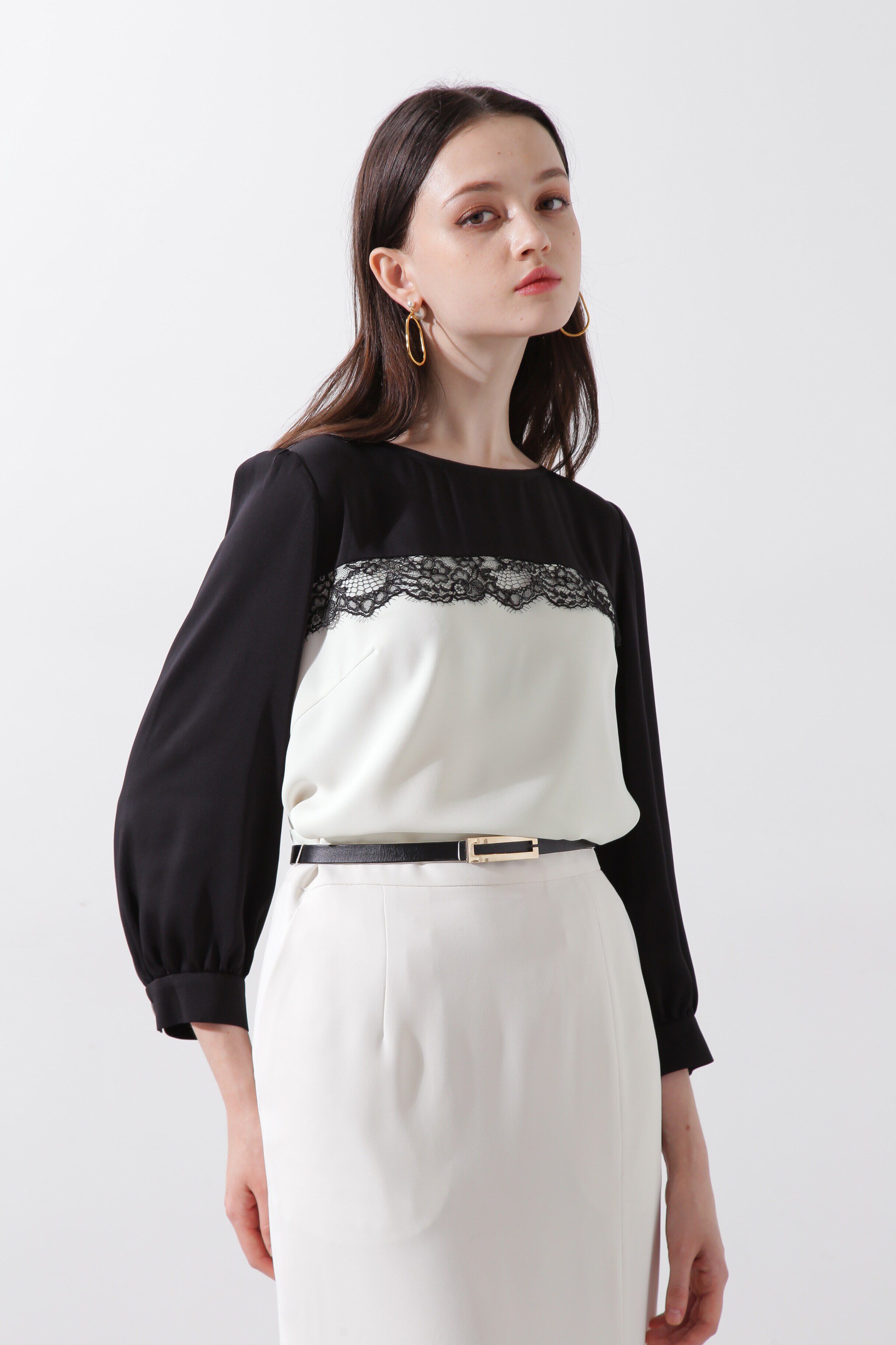  「◆バイカラーレースコンビブラウス」|シャツ・ブラウス|