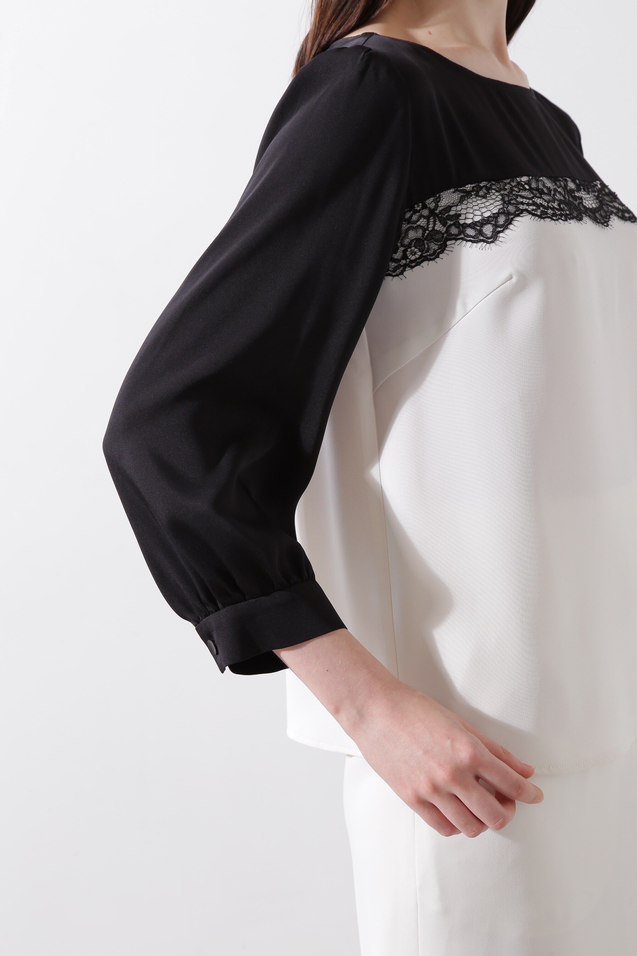  「◆バイカラーレースコンビブラウス」|シャツ・ブラウス|