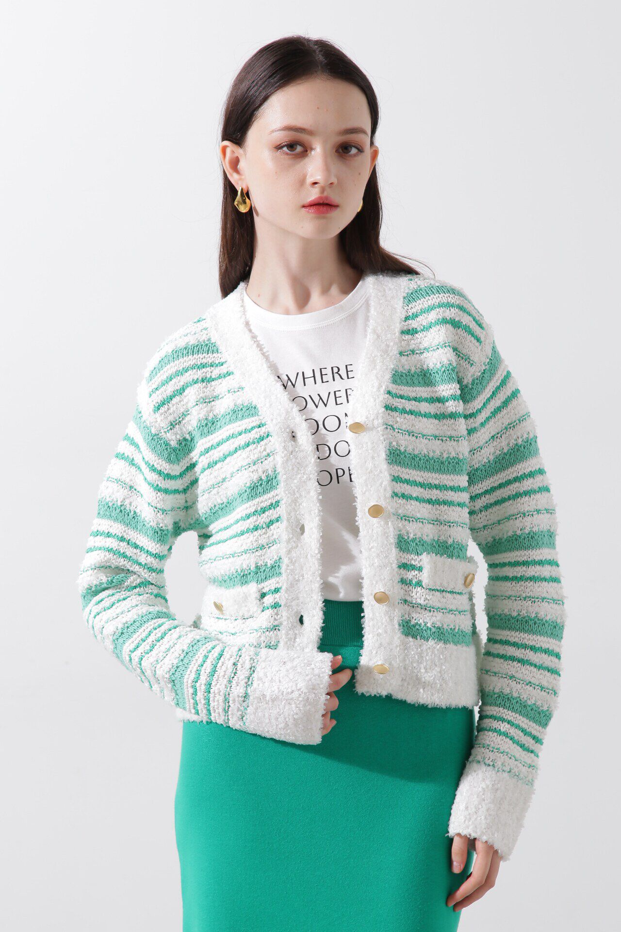  「◆ツイードニットカーディガン」|その他|ライトグリー