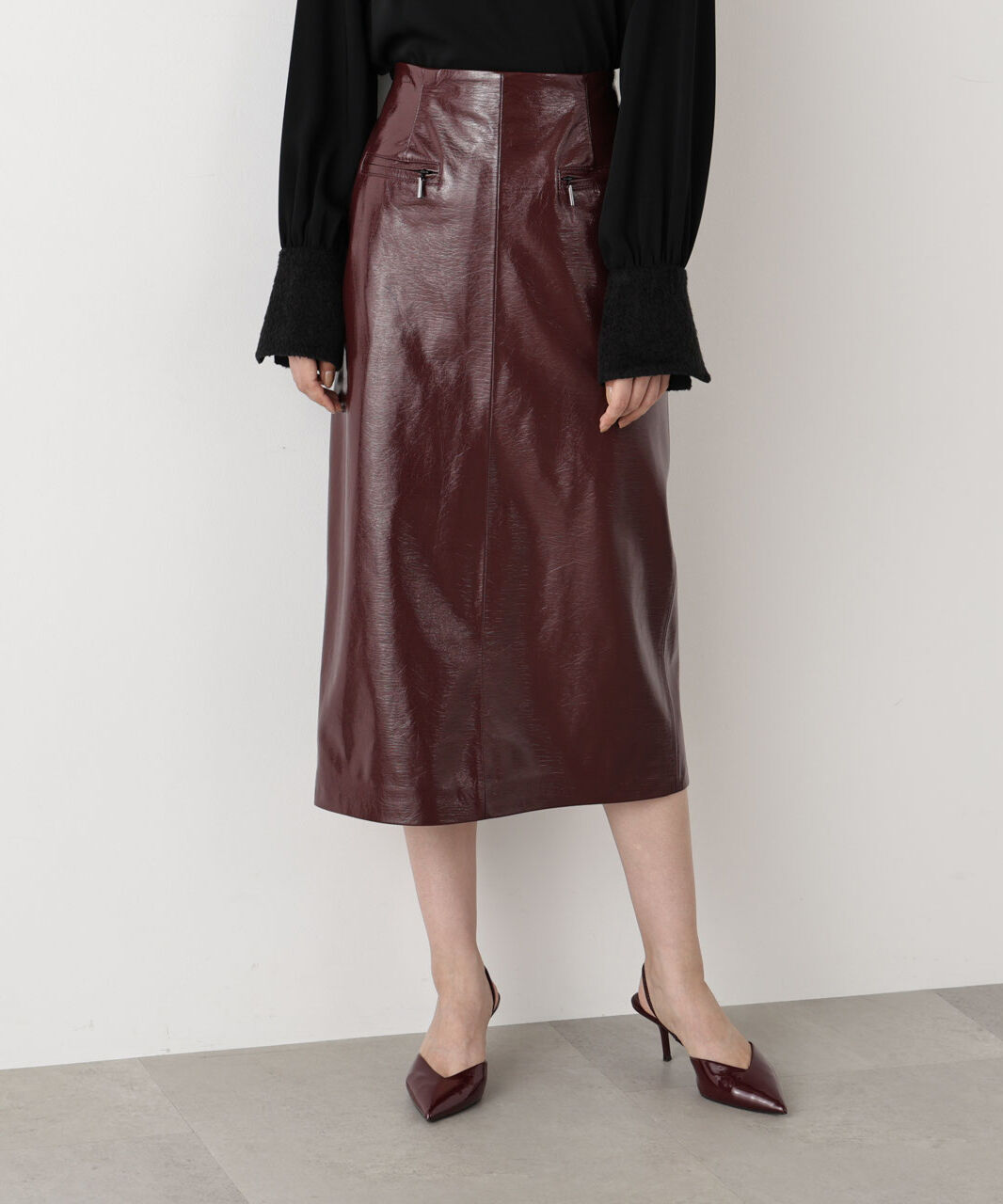  「◆ジップアクセントミディスカート」|スカート|ボルドー