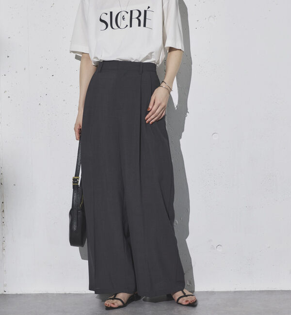 Doux archives「リネンライク２タックワイドパンツ」|チノ|GRAY