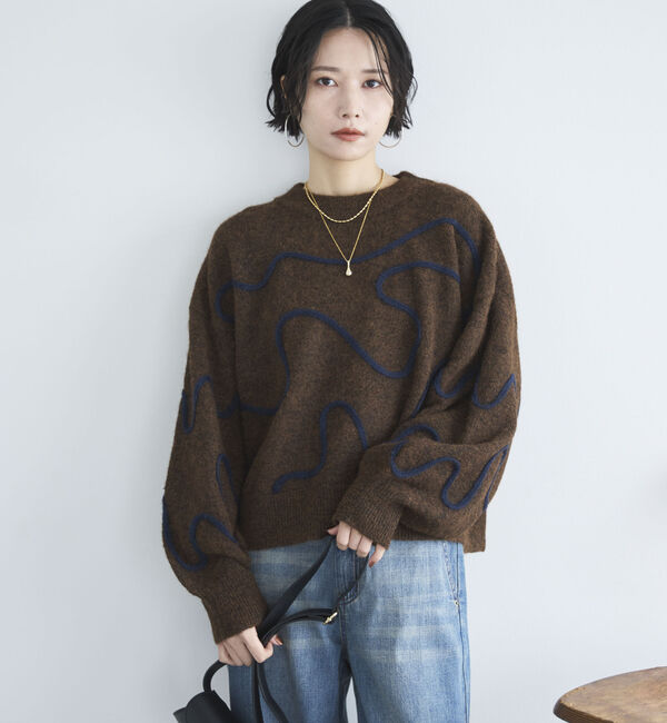 Doux archives「コード刺繍クロップドニットプルオーバー」|ニット・セーター|BROWN