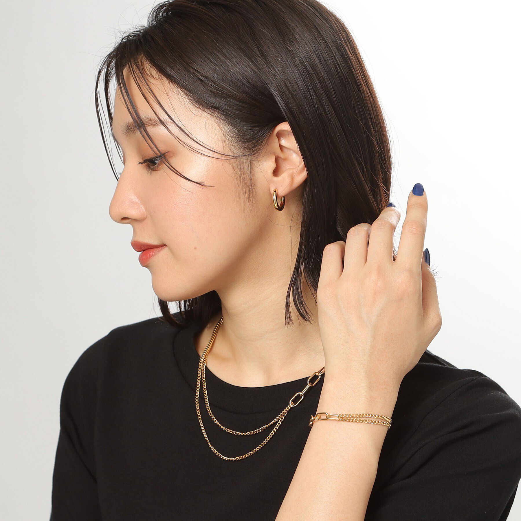 COCOSHNIK ONKITSCH「シルバー ミックスチェーン ケーブルカーブ ドレープ ブレスレット GP」|ブレスレット・バングル|