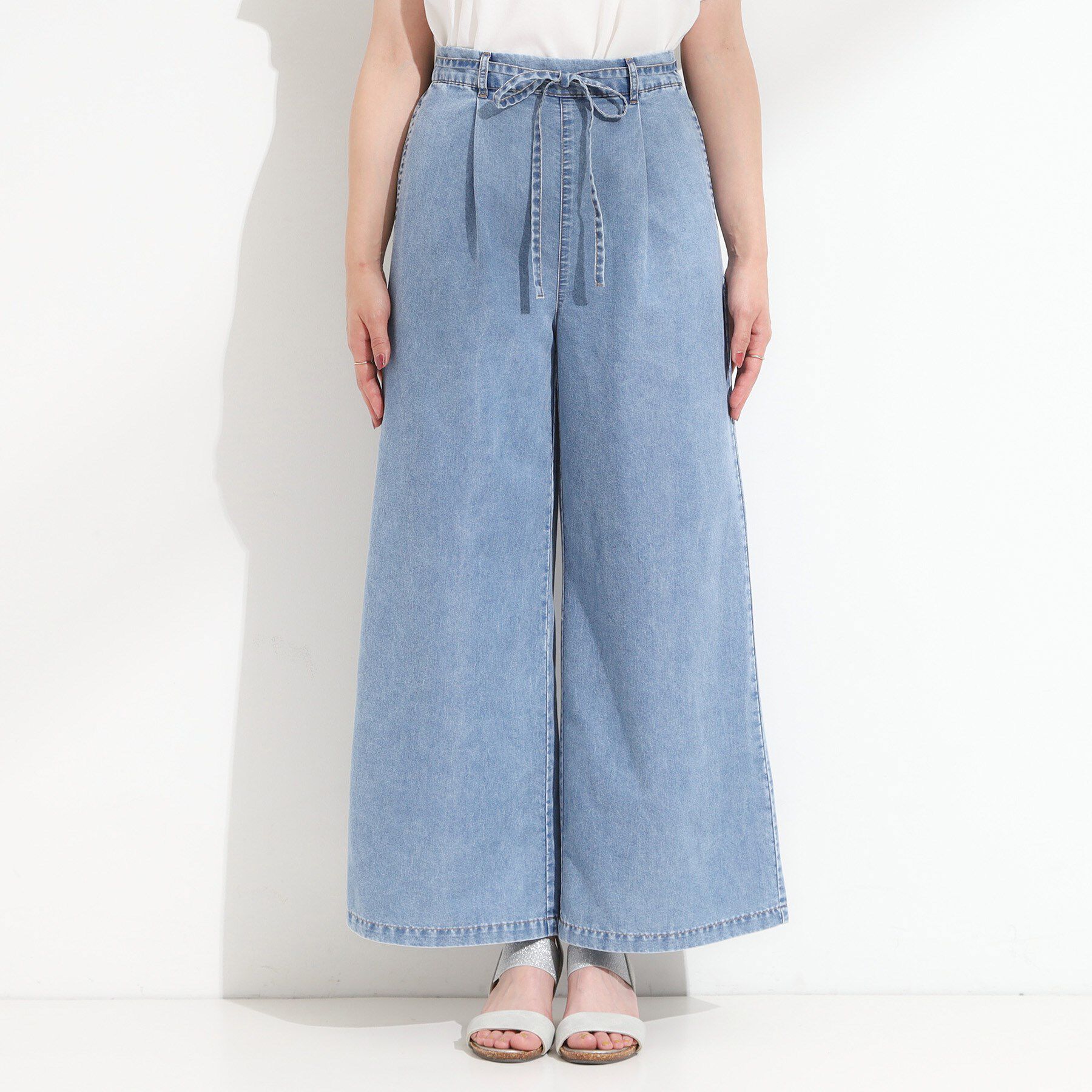 SHOO･LA･RUE「【セットアップ可/S-LL】リボン付き イージーワイドデニムパンツ」|デニム|