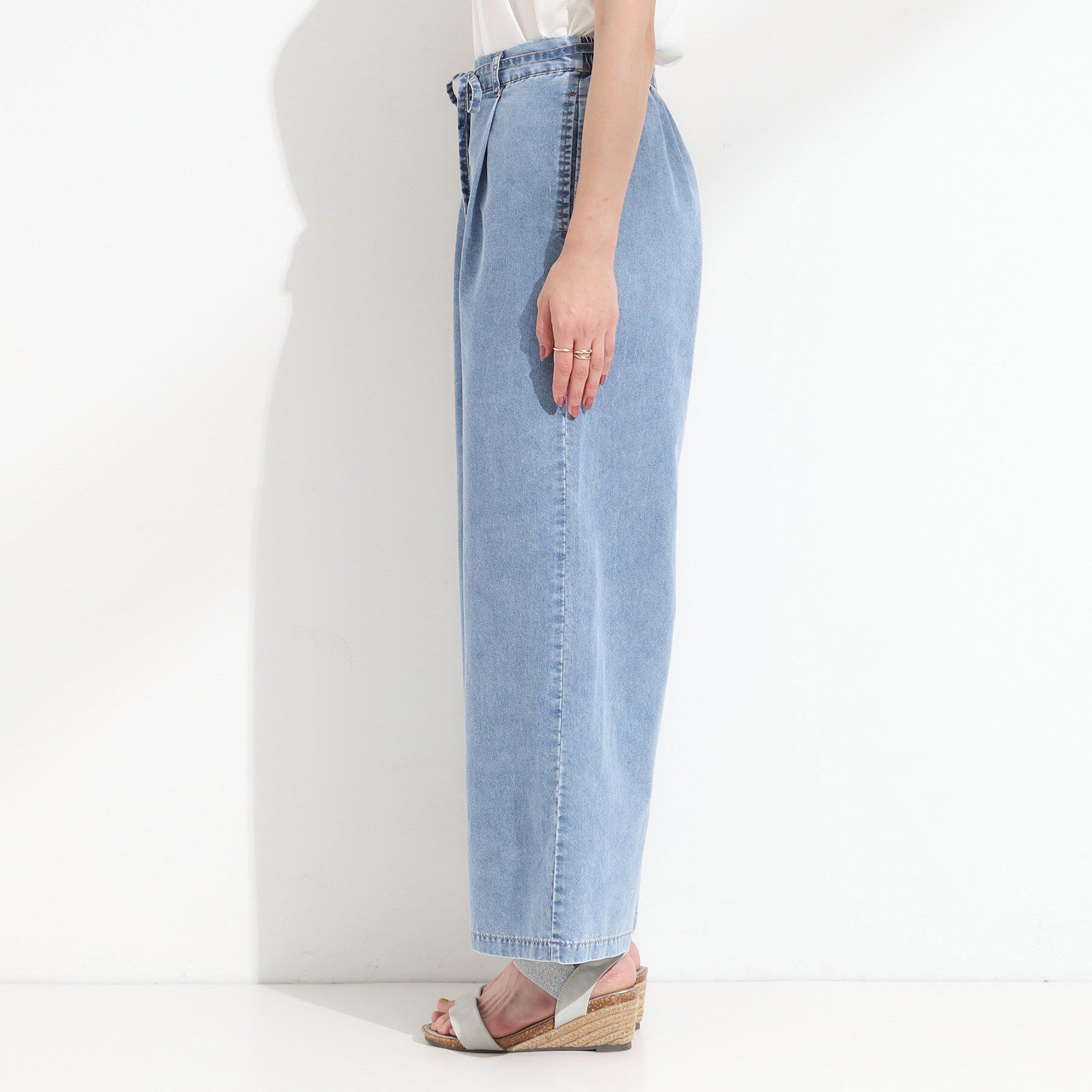 SHOO･LA･RUE「【セットアップ可/S-LL】リボン付き イージーワイドデニムパンツ」|デニム|