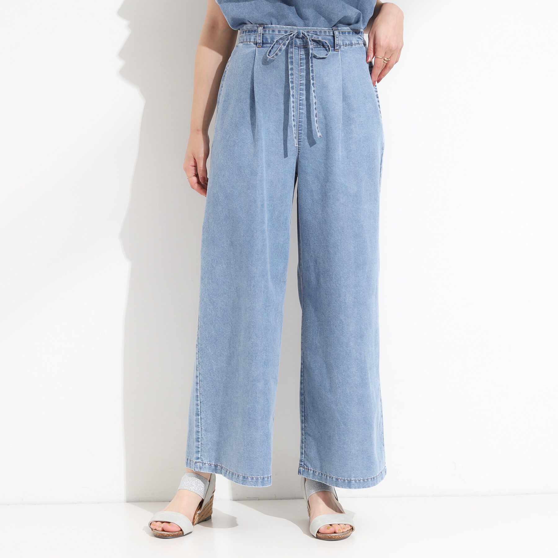 SHOO･LA･RUE「【セットアップ可/S-LL】リボン付き イージーワイドデニムパンツ」|デニム|