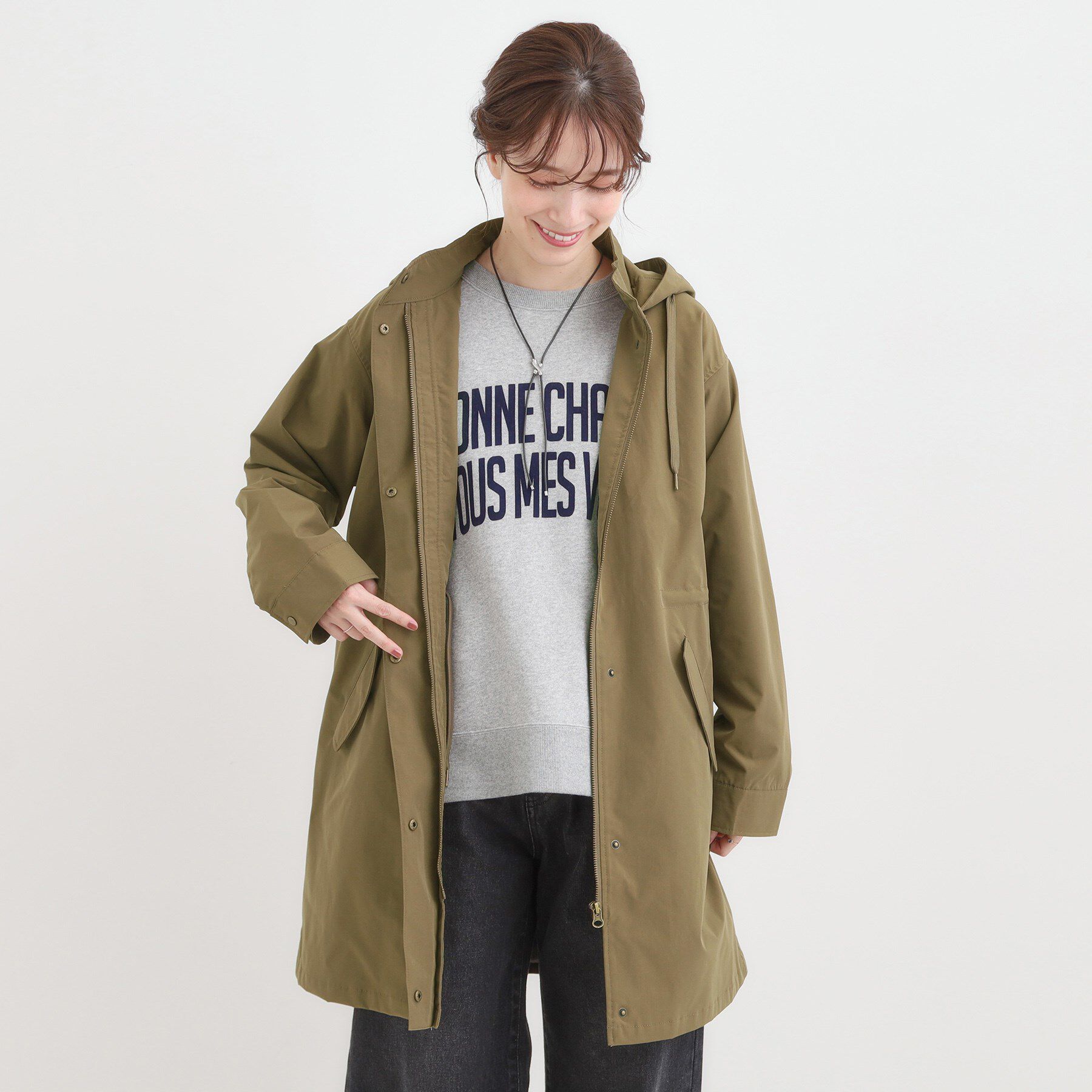 SHOO･LA･RUE「【S-LL/撥水】腰回りをカバーする ロングミリタリーアウター」|ミリタリージャケット|