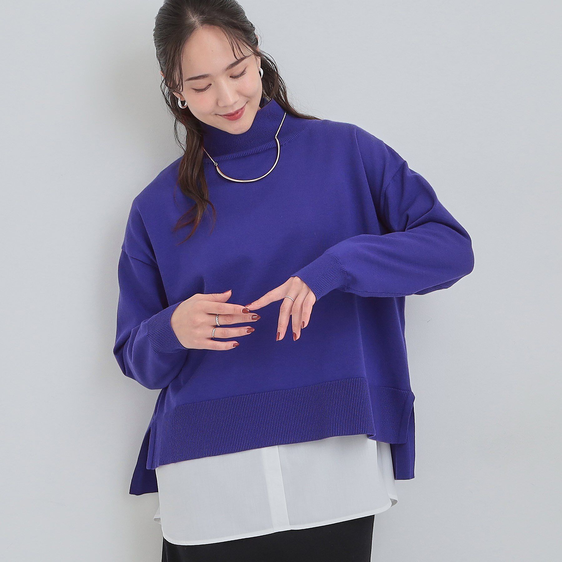 SHOO･LA･RUE「【2点セット/S-LL】時短で決まる もちもちニット＆裾シャツインナー」|その他|ブルー(093)