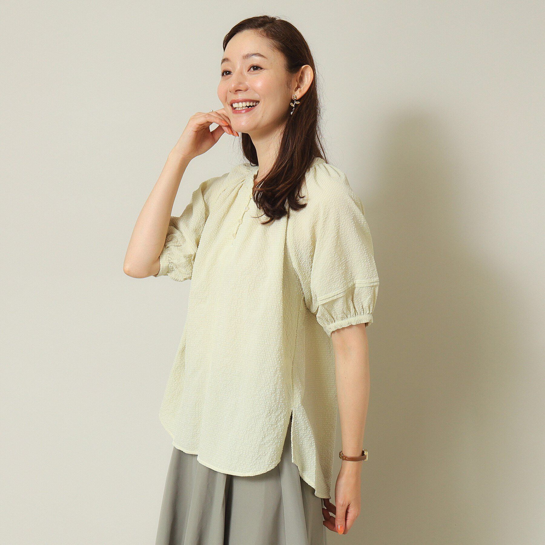 ITS&rsquo;DEMO「【肌触りさらり／手洗い可】ドビーブラウス」|シャツ・ブラウス|ライトグリーン(02