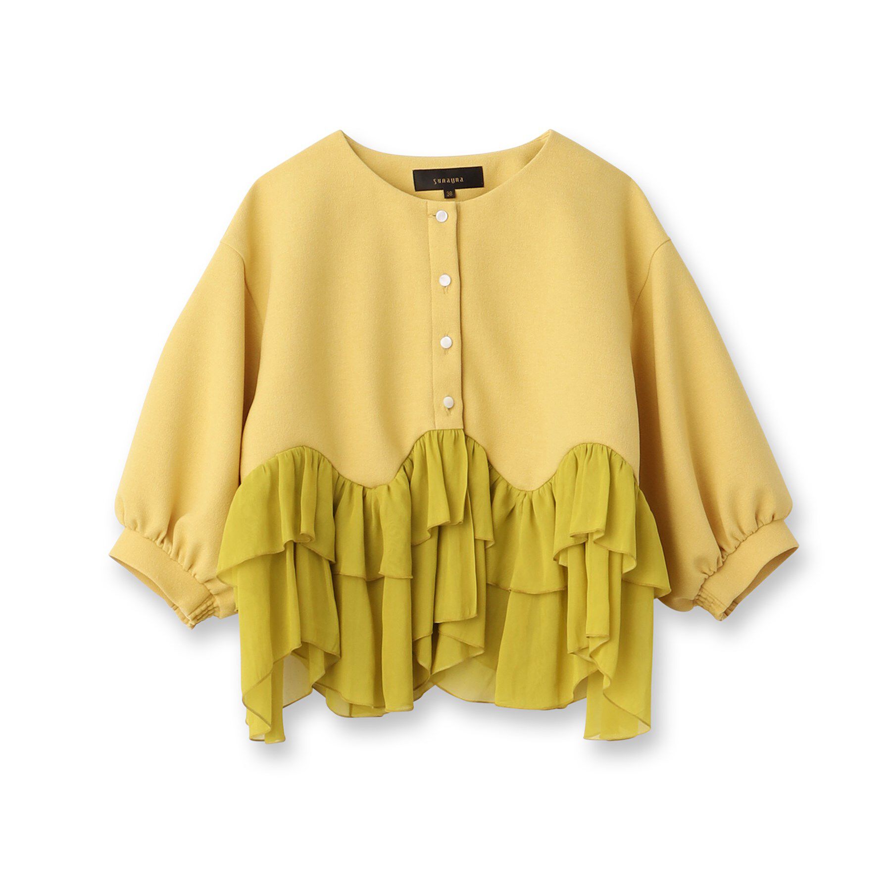 SunaUna「【裾シフォン／パフスリーブ】ペプラムブルゾン」|カーディガン|