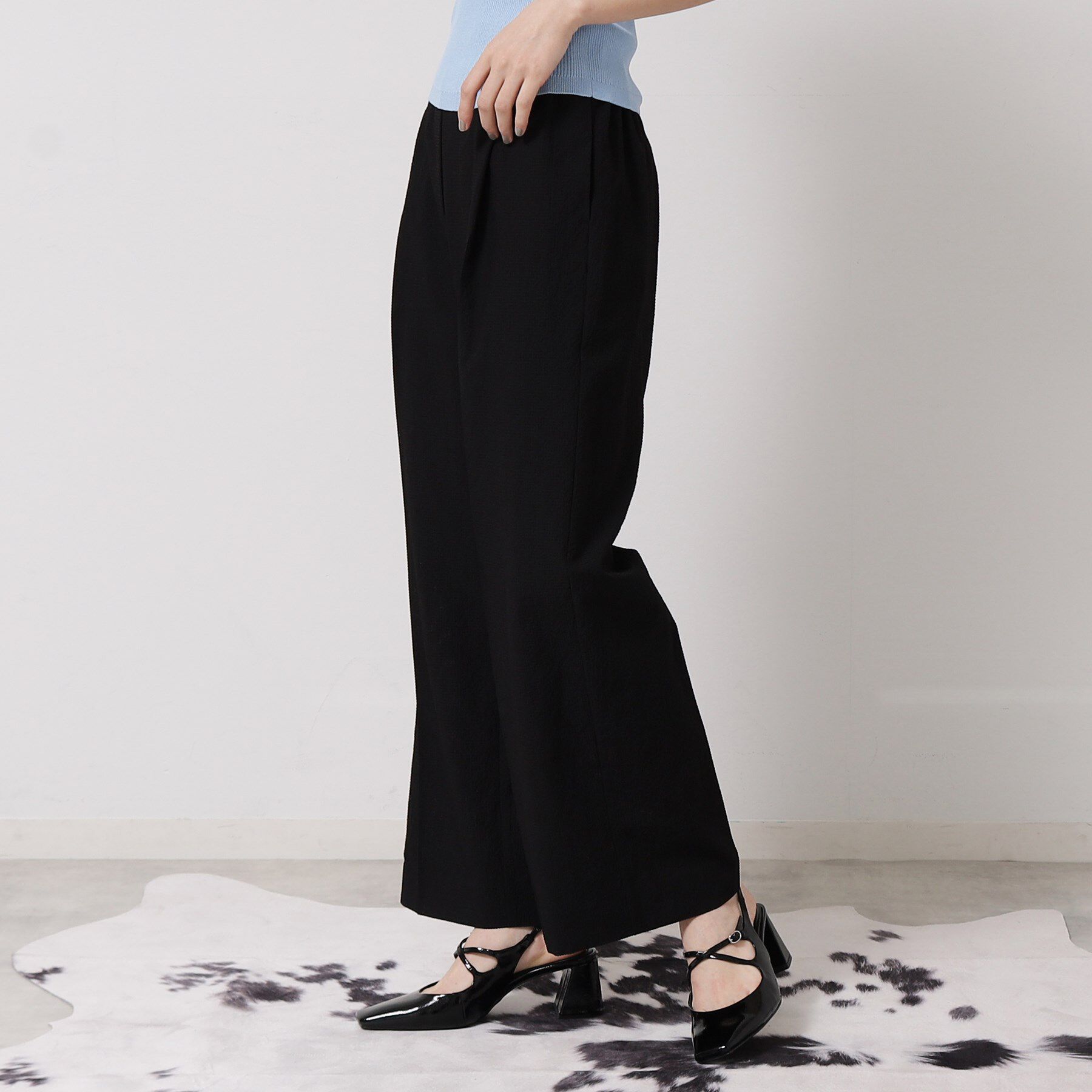 SunaUna「【ウエストゴム／カラ三素材】ワイドパンツ」|その他|ブラック(019)