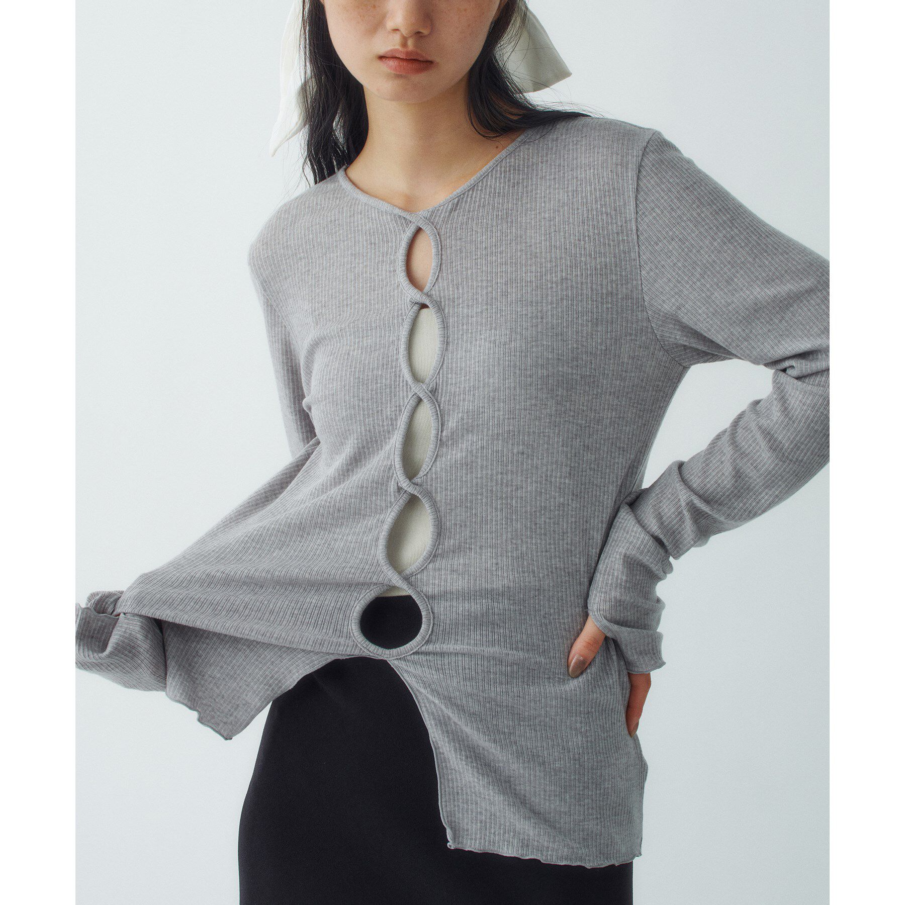 CODE A「twist sheer rib LS」|Tシャツ・カットソー|ライトグレー(011