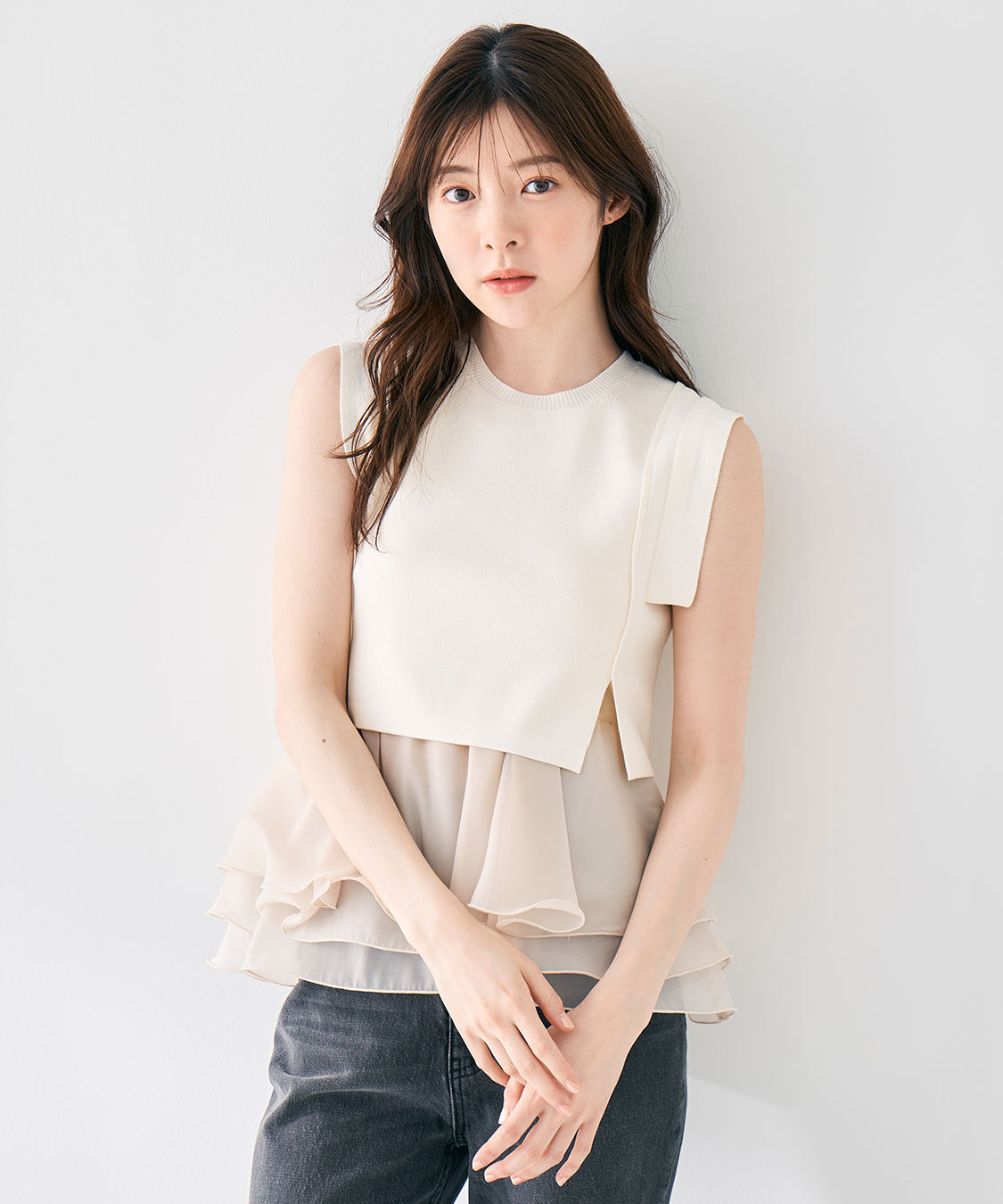 COCO DEAL「オーガンジーペプラムドッキングニット」|ニット・セーター|オフ