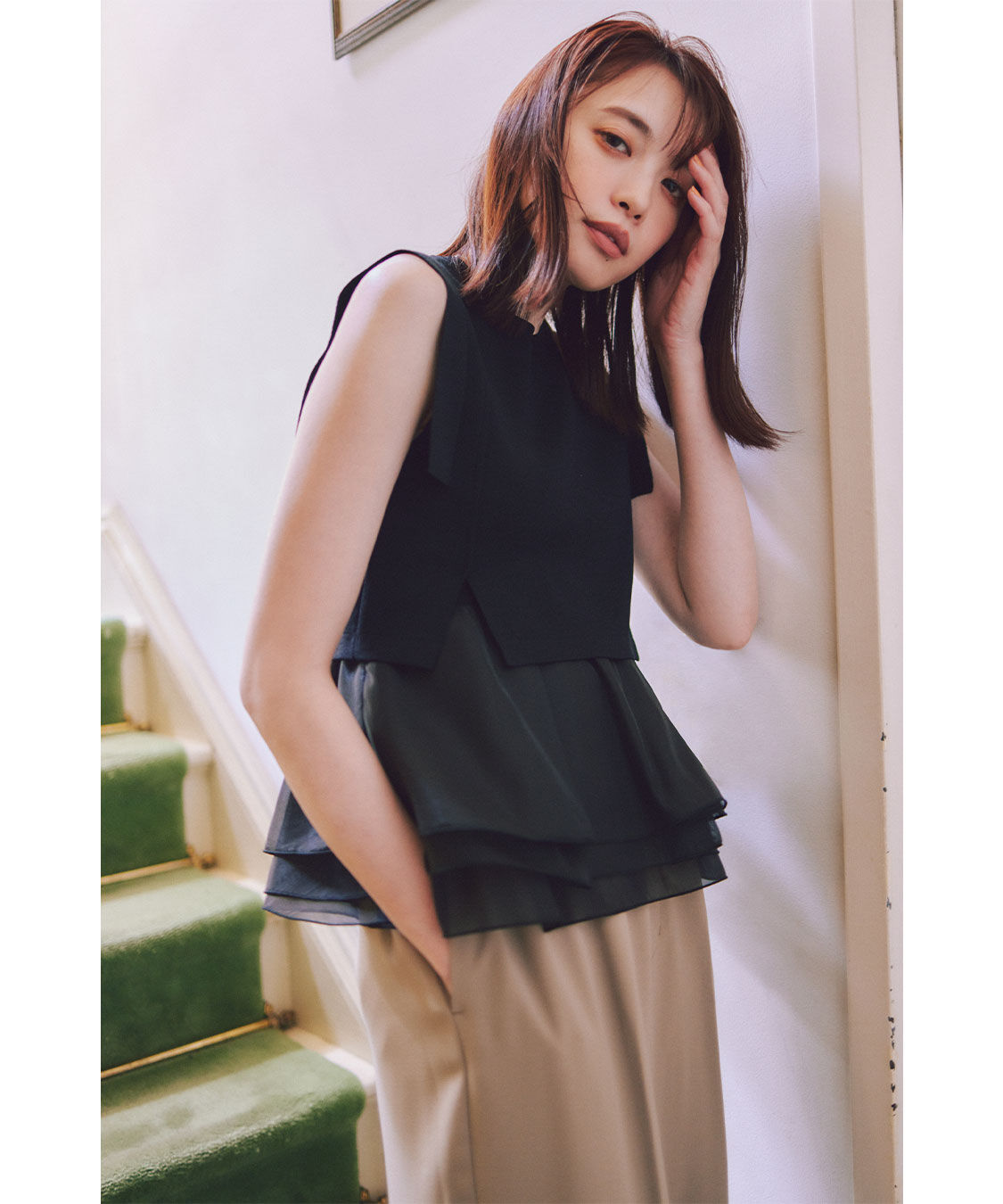 COCO DEAL「オーガンジーペプラムドッキングニット」|ニット・セーター|