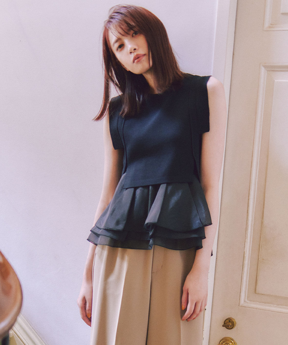 COCO DEAL「オーガンジーペプラムドッキングニット」|ニット・セーター|