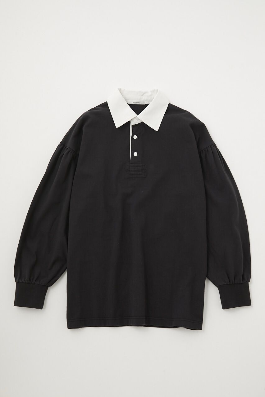MOUSSY「GATHER SLEEVE RUGGER シャツ」|Tシャツ・カットソー|BLK