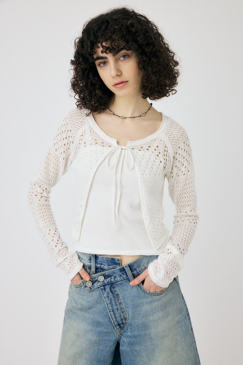 MOUSSY「OPENWORK KNIT アンサンブル」|ニット・セーター|WHT