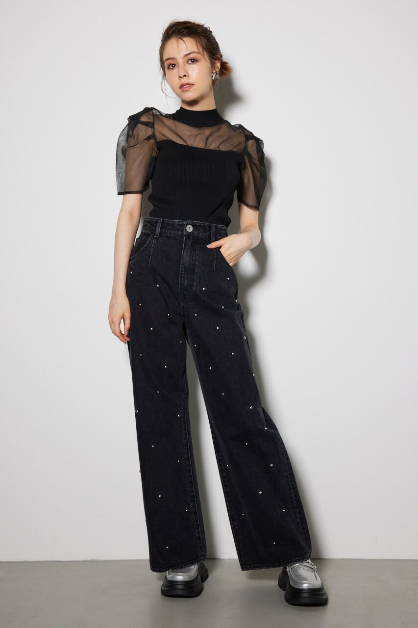 rienda「スタッズデザインワイドデニムパンツ」|その他|BLK