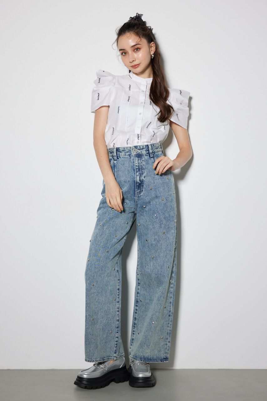 rienda「スタッズデザインワイドデニムパンツ」|その他|L/BLU1
