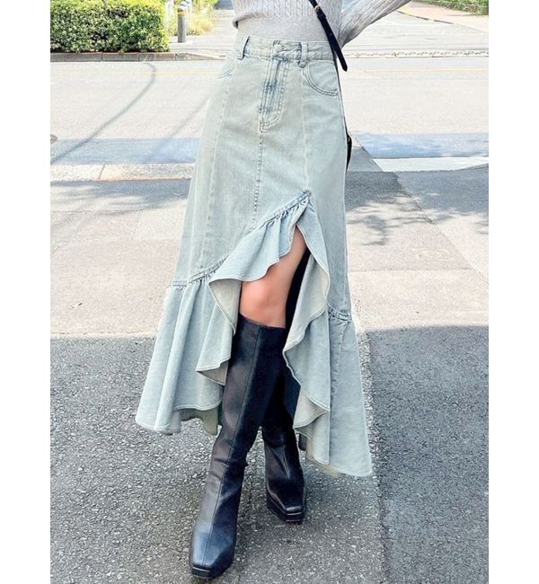 RESEXXY「ラッフルデニムスカート」|スカート|アイスブルー