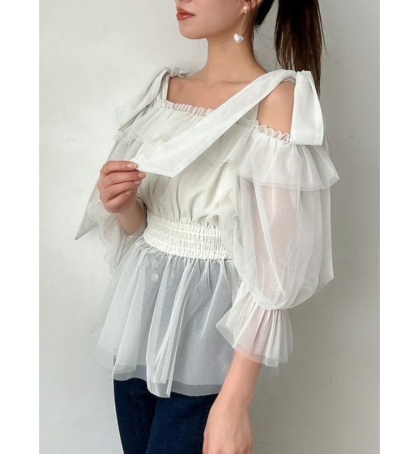 dazzlin「チュールリボンペプラム2wayトップス」|シャツ・ブラウス|