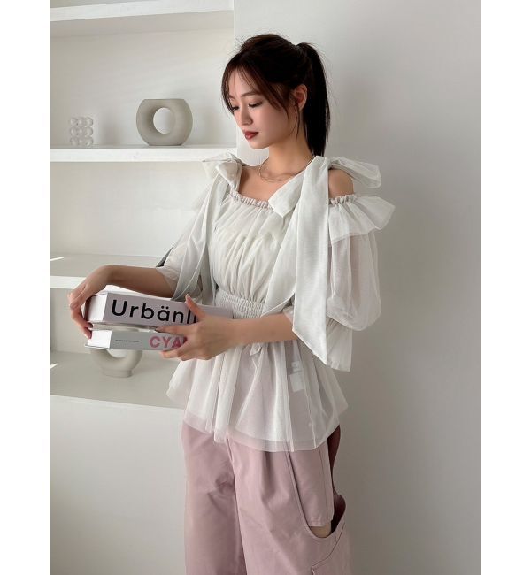 dazzlin「チュールリボンペプラム2wayトップス」|シャツ・ブラウス|