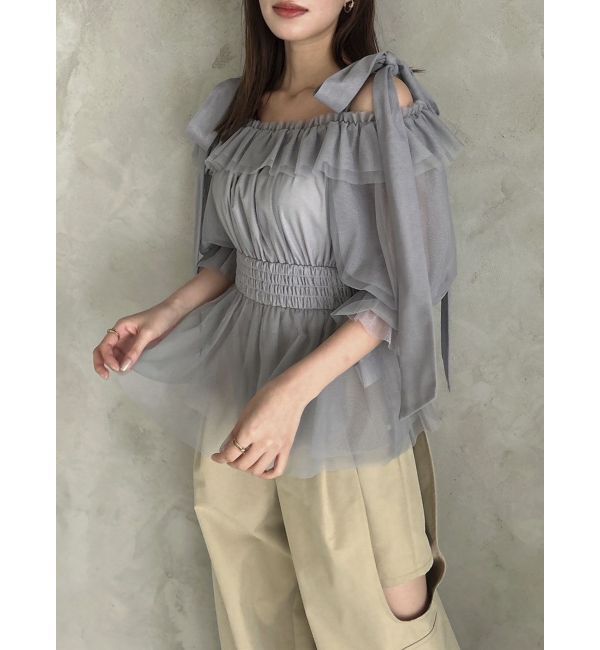 dazzlin「チュールリボンペプラム2wayトップス」|シャツ・ブラウス|