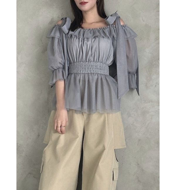 dazzlin「チュールリボンペプラム2wayトップス」|シャツ・ブラウス|