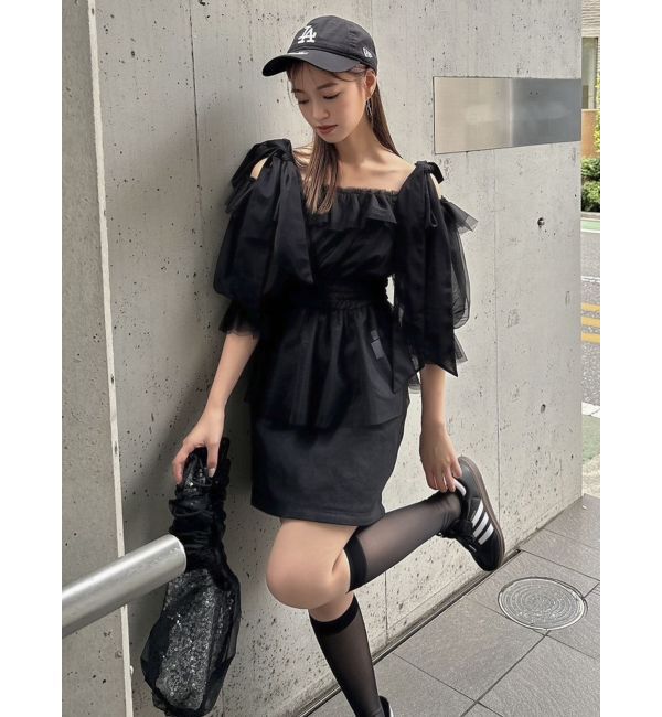 dazzlin「チュールリボンペプラム2wayトップス」|シャツ・ブラウス|