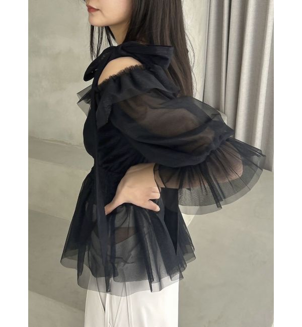 dazzlin「チュールリボンペプラム2wayトップス」|シャツ・ブラウス|