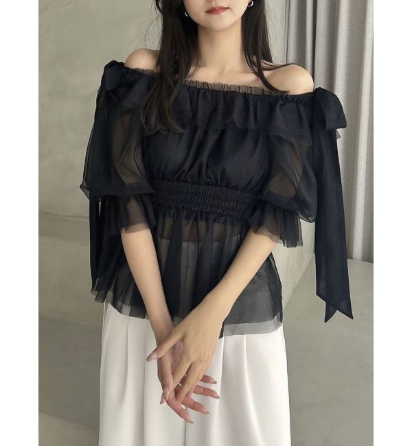 dazzlin「チュールリボンペプラム2wayトップス」|シャツ・ブラウス|