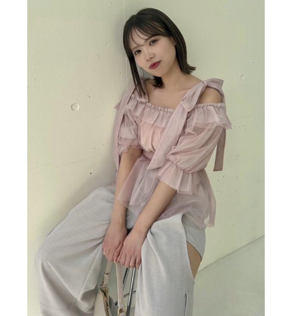 dazzlin「チュールリボンペプラム2wayトップス」|シャツ・ブラウス|