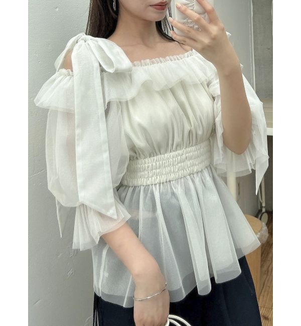 dazzlin「チュールリボンペプラム2wayトップス」|シャツ・ブラウス|