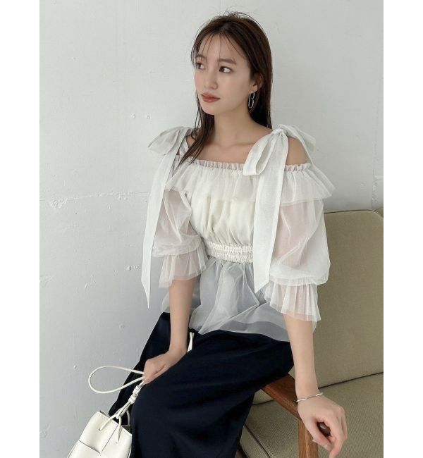 dazzlin「チュールリボンペプラム2wayトップス」|シャツ・ブラウス|