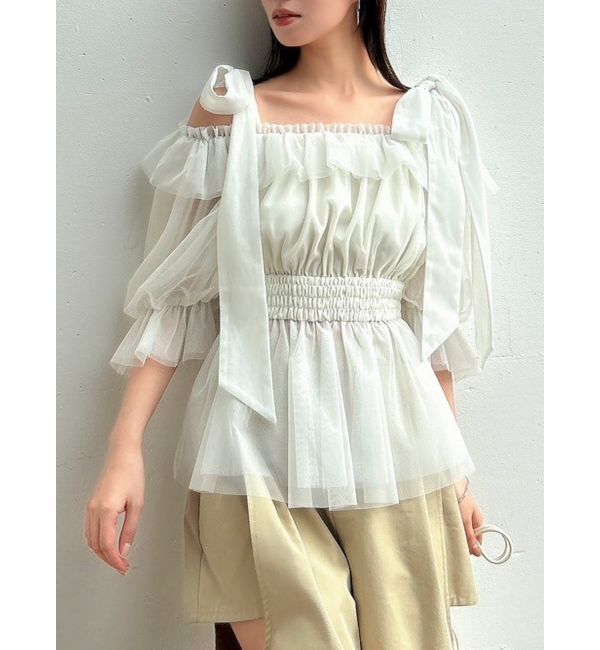 dazzlin「チュールリボンペプラム2wayトップス」|シャツ・ブラウス|