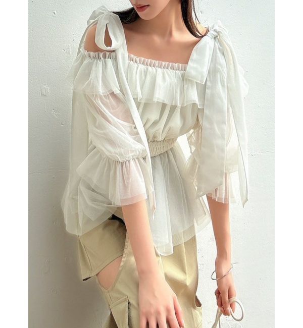 dazzlin「チュールリボンペプラム2wayトップス」|シャツ・ブラウス|