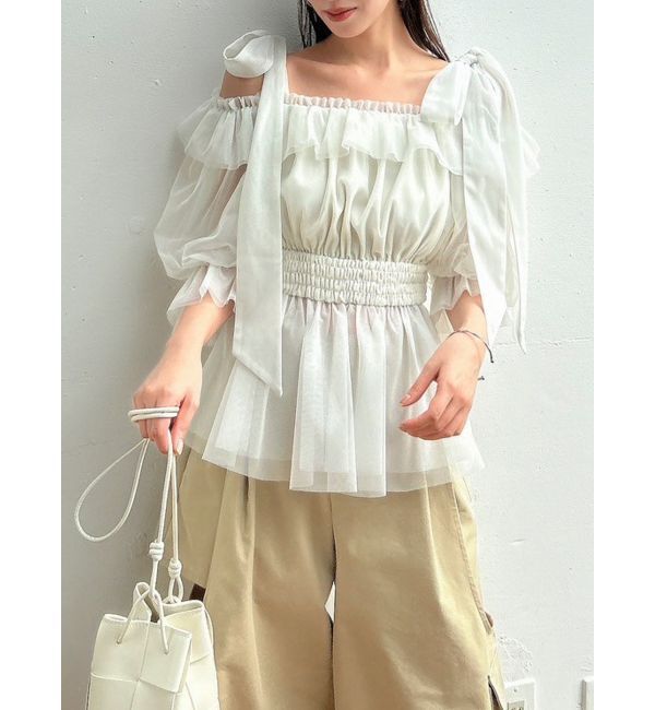 dazzlin「チュールリボンペプラム2wayトップス」|シャツ・ブラウス|