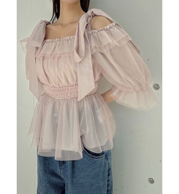 dazzlin「チュールリボンペプラム2wayトップス」|シャツ・ブラウス|