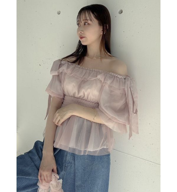 dazzlin「チュールリボンペプラム2wayトップス」|シャツ・ブラウス|