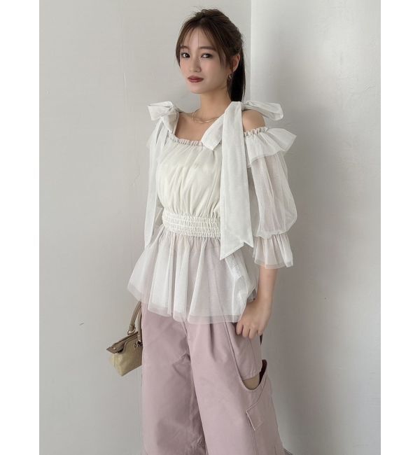 dazzlin「チュールリボンペプラム2wayトップス」|シャツ・ブラウス|