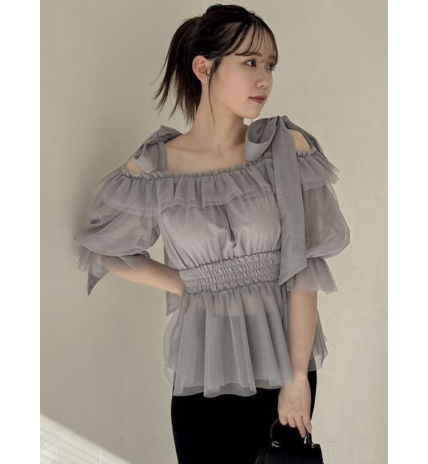 dazzlin「チュールリボンペプラム2wayトップス」|シャツ・ブラウス|